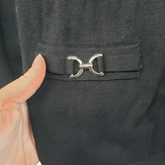 White House Black Market Black Rib Knit Cardigan Sweater V Neck Silver Detail M - Picture 4 of 9